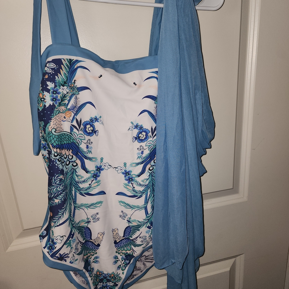 Reversible Blue and White Women's One Piece Swimsuit